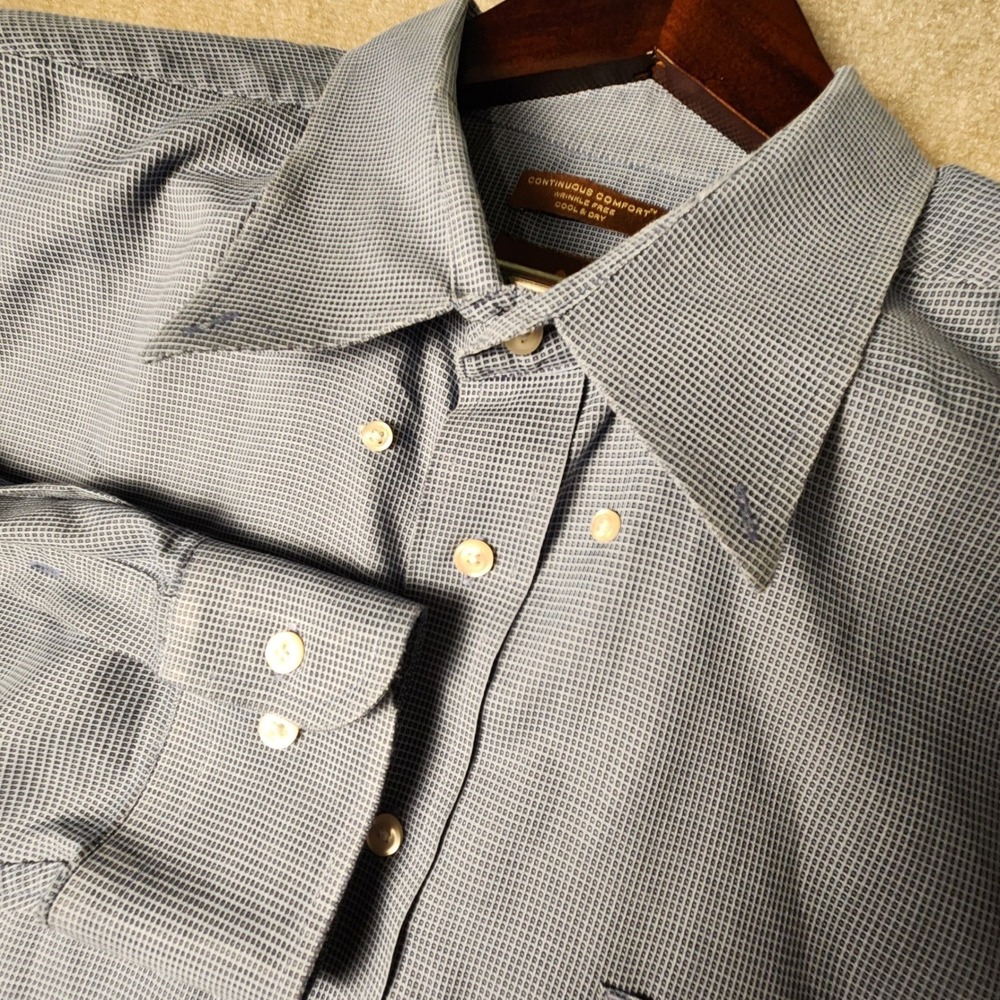 Oak Hill Button Down‎ Shirt Mens 3XL Blue White Micro Check Wrinkle Free Cotton